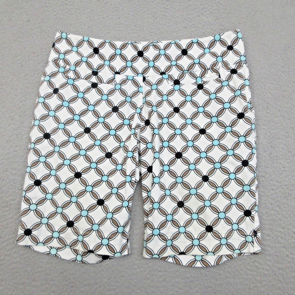LIJA Golf Shorts Women 8 White Geo Print Stretch Cotton Performance Athletic